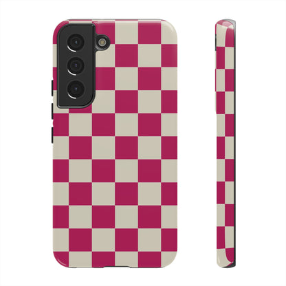 Pink & White Checked Pattern Phone Case - Pink Phone Case - Samsung Galaxy S22 / Glossy