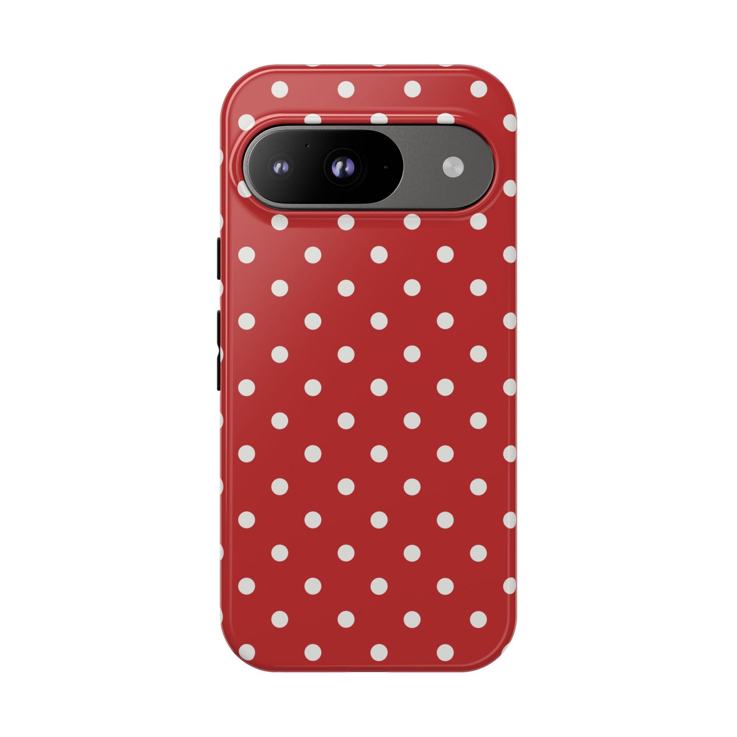 Google Pixel 9 / Glossy Phone Case - Red with White Dot Pattern Phone Case