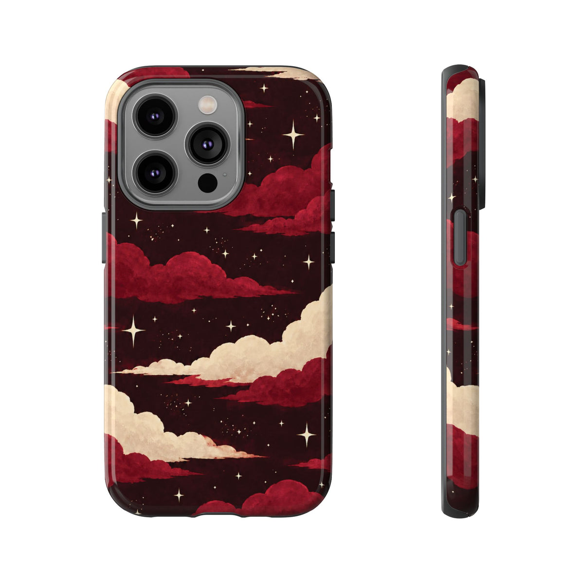 Illustrated Crimson Red Clouds & Stars Phone Case