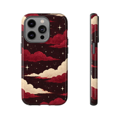 Illustrated Crimson Red Clouds & Stars Phone Case