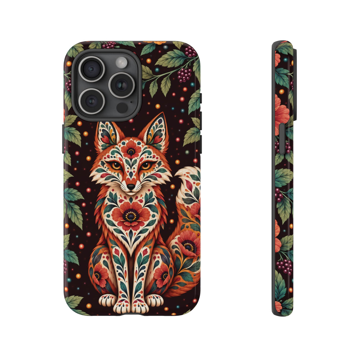 Vibrant Terracotta and Teal Calavera Fox Phone Case - Multicolor Phone Case - iPhone 15 Pro Max / Glossy