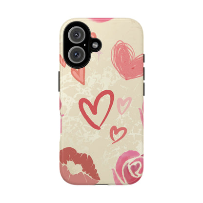 Cute Pink Heart & Rose Pattern Phone Case - Pink Phone Case - iPhone 16 / Glossy