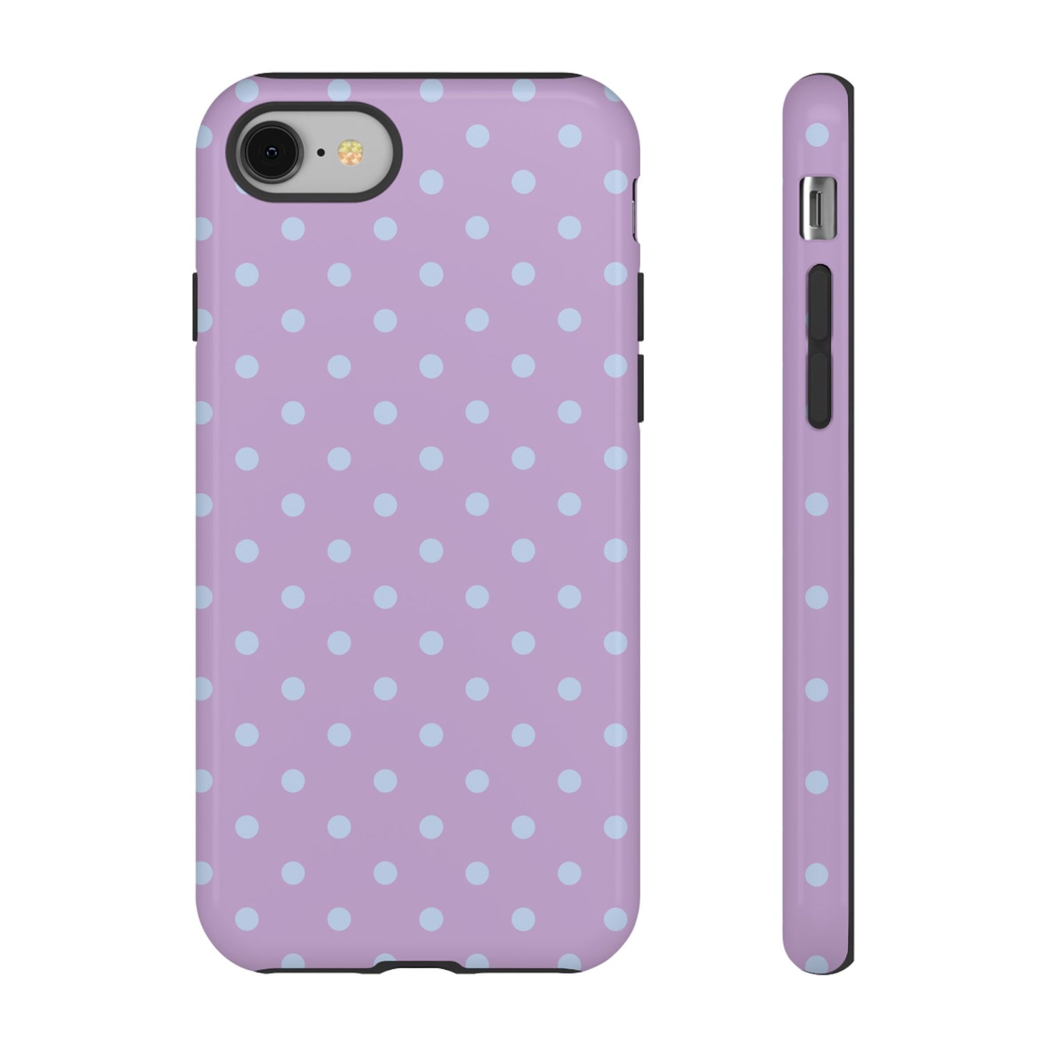 iPhone 8 / Glossy Phone Case - Trendy Lilac & Ice Blue Dot Pattern Phone Case