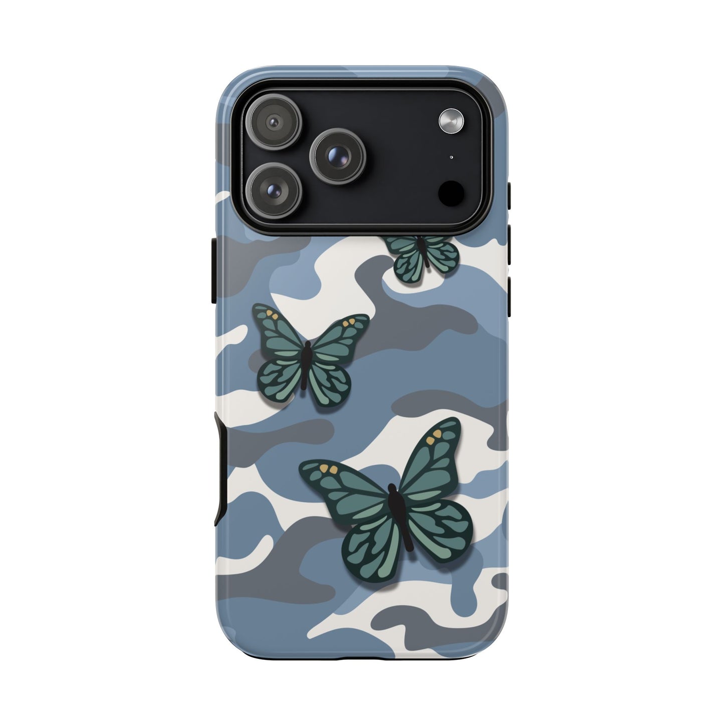 iPhone 17 Pro Max / Glossy Phone Case - Light Blue Butterfly Camo Phone Case