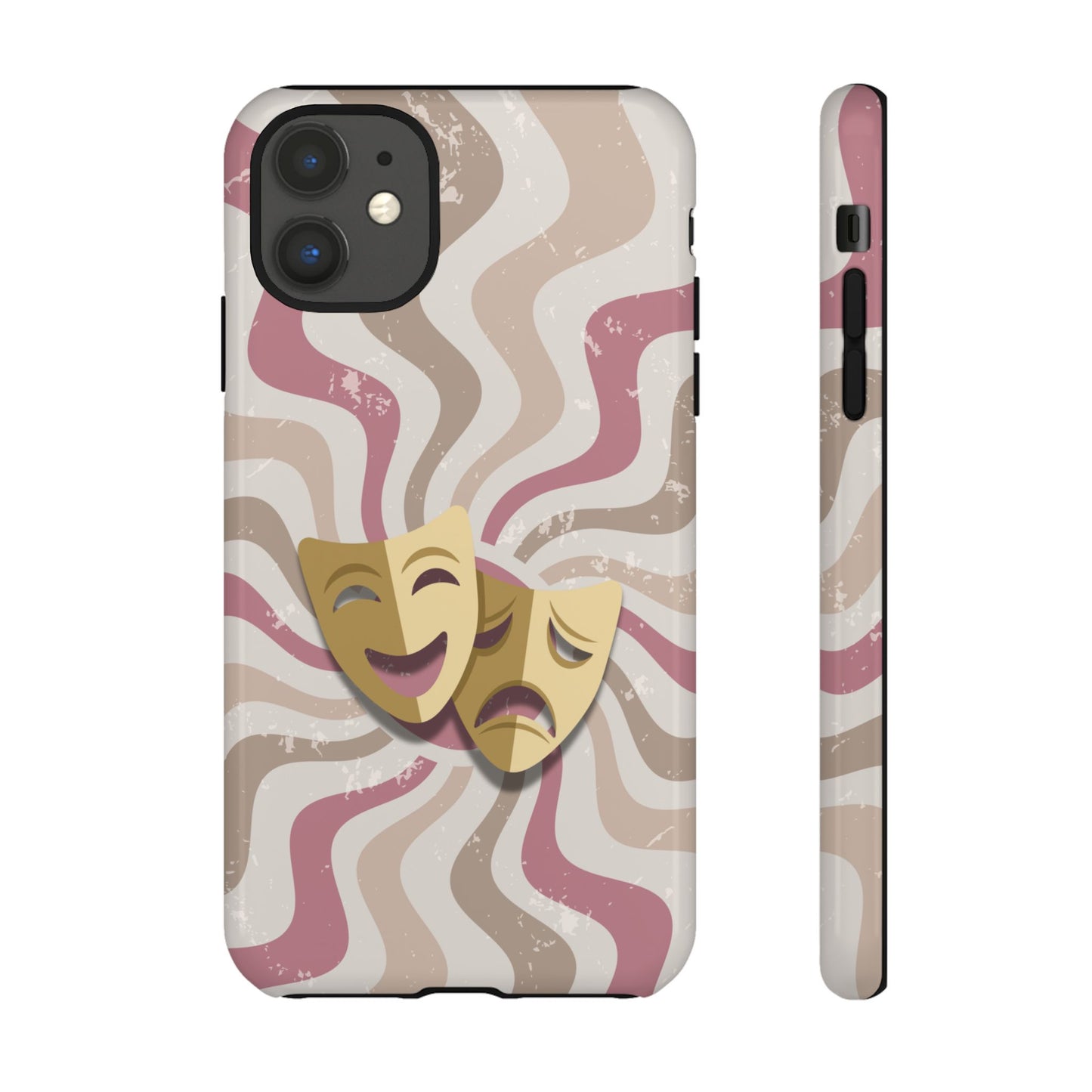 Comedy & Tragedy Masks – Pink Minimal Retro Wave Phone Case - Pink Phone Case - iPhone 11 / Glossy