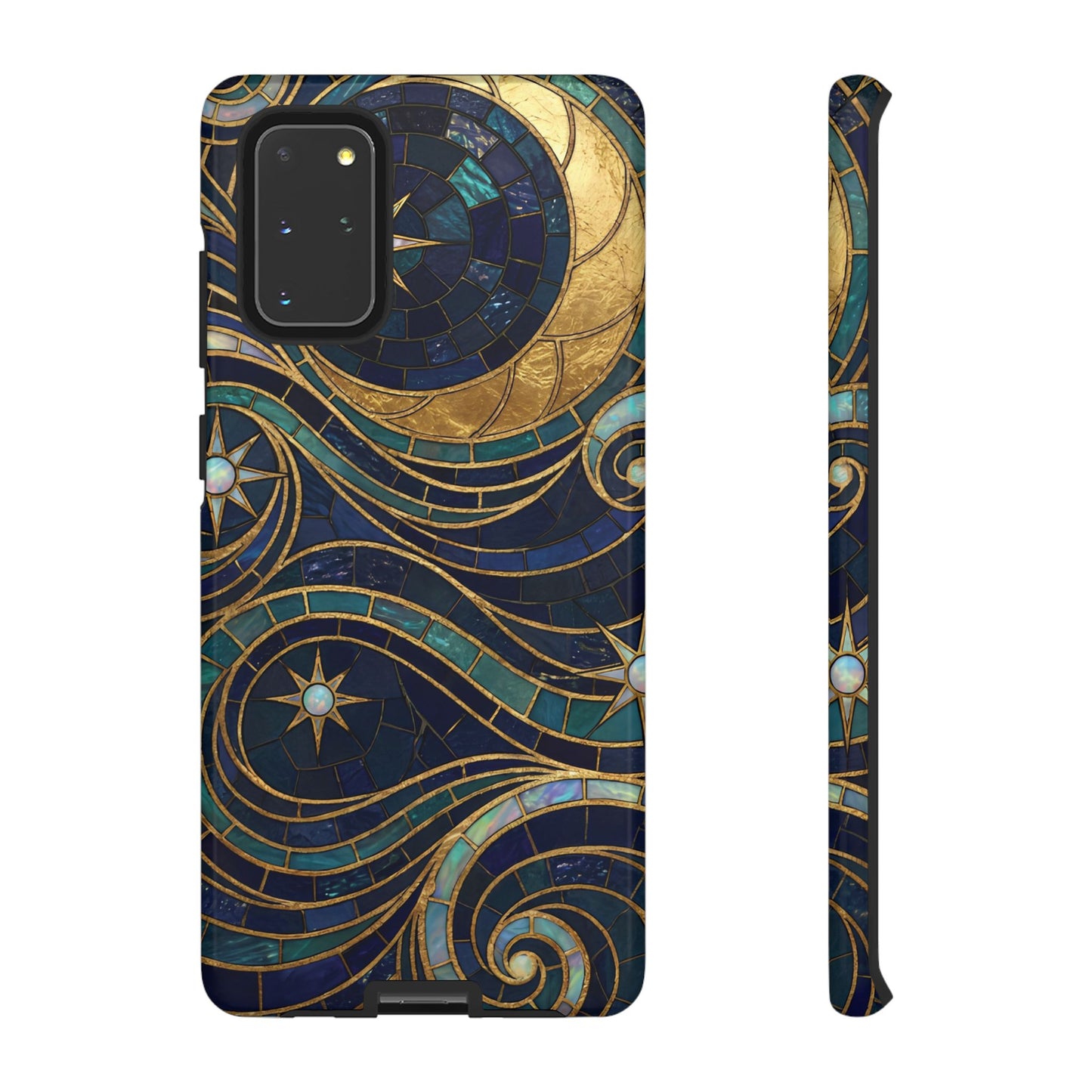 Elegant Navy & Gold Crescent Moon Mosaic Phone Case