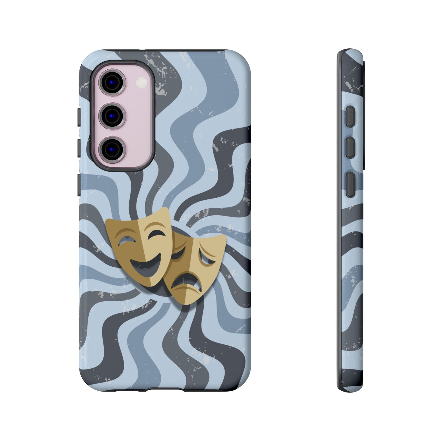 Comedy & Tragedy Masks – Blue Minimal Retro Wave Phone Case - Blue Phone Case - Samsung Galaxy S23 Plus / Glossy