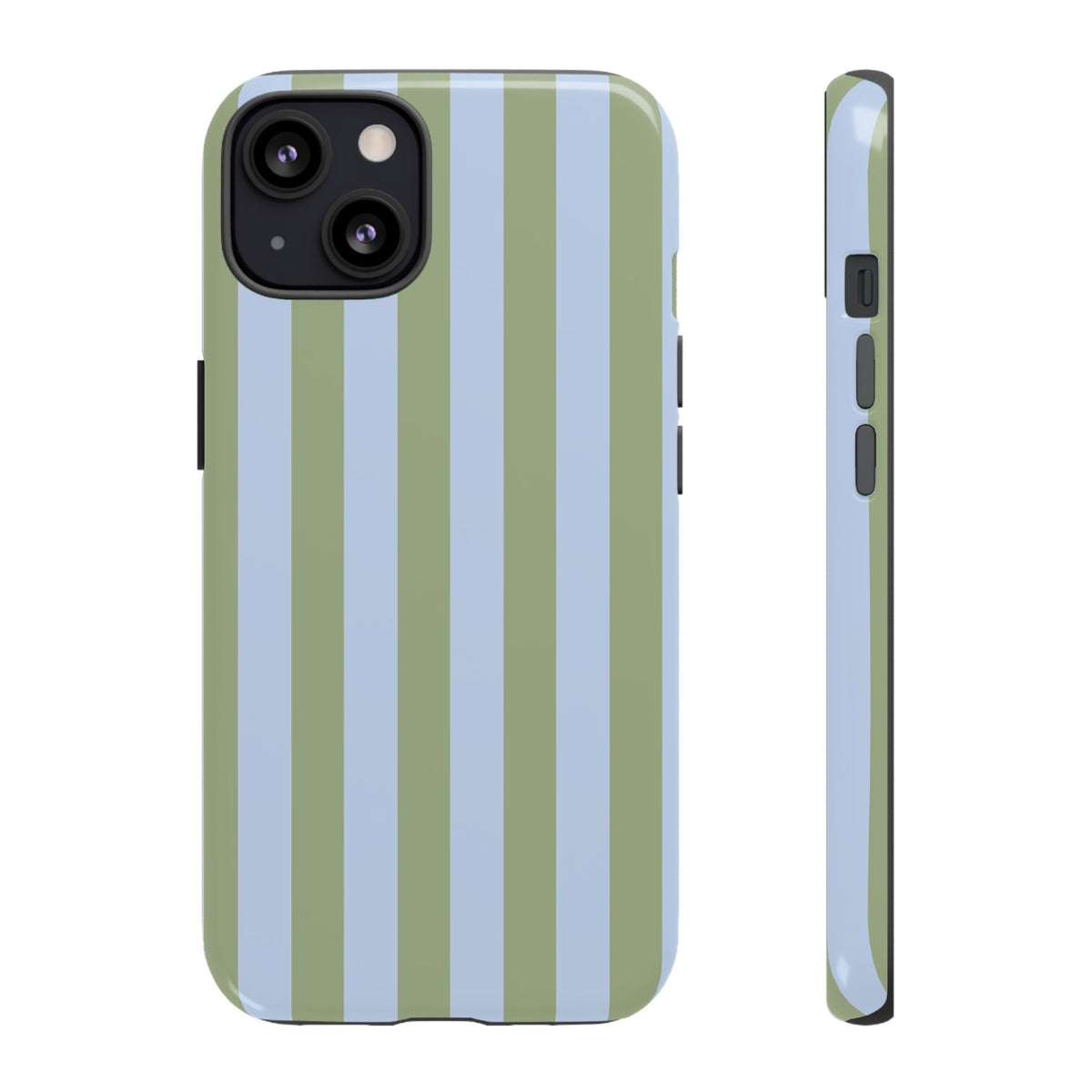 Trendy Ice Blue & Green Stripe Pattern Phone Case - Blue Phone Case - iPhone 13 / Glossy