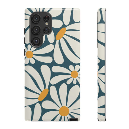 Retro Blue Daisy Pattern Phone Case - Blue Phone Case - Samsung Galaxy S22 Ultra / Glossy