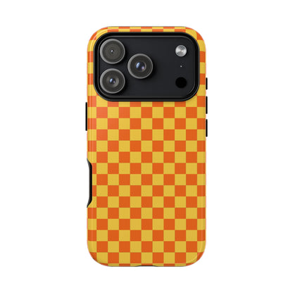 Phone Case - Trendy Orange & Yellow Small Checked Pattern Phone Case