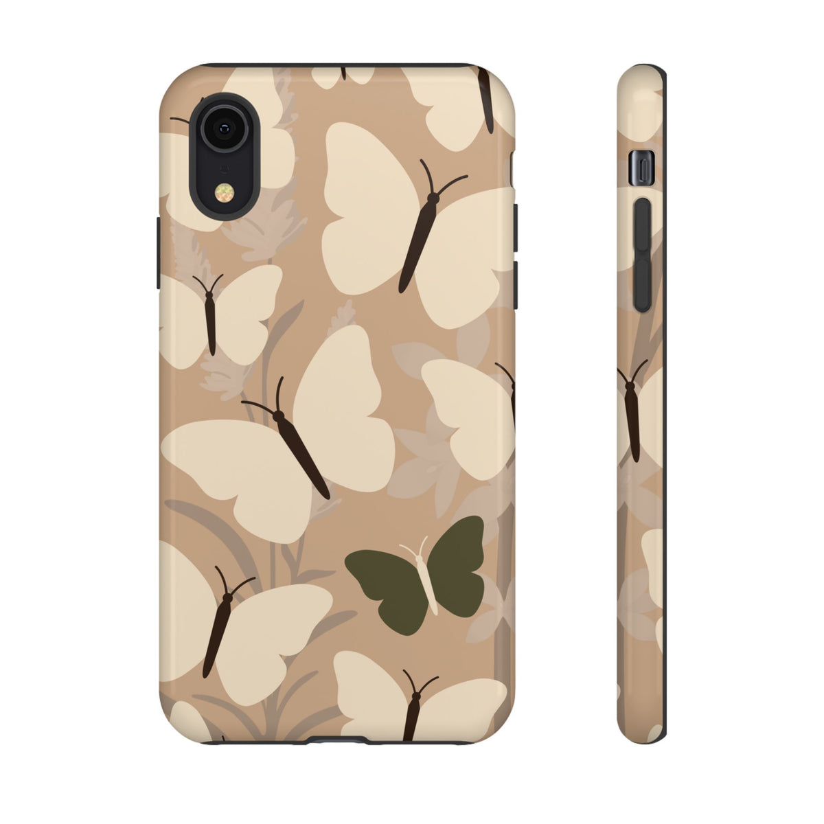 Minimalist Beige Butterfly Pattern Phone Case - Beige Phone Case - iPhone XR / Glossy