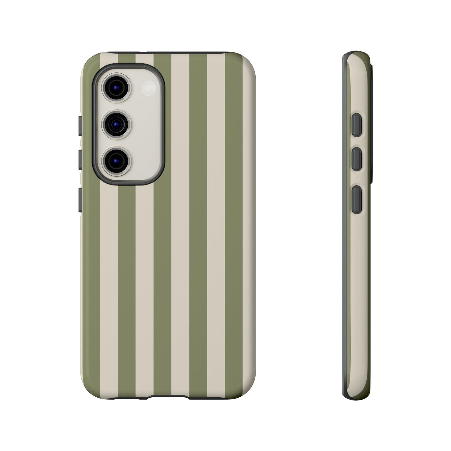 Samsung Galaxy S23 / Glossy Phone Case - ’Olive & Beige Stripe Pattern’ Phone Case
