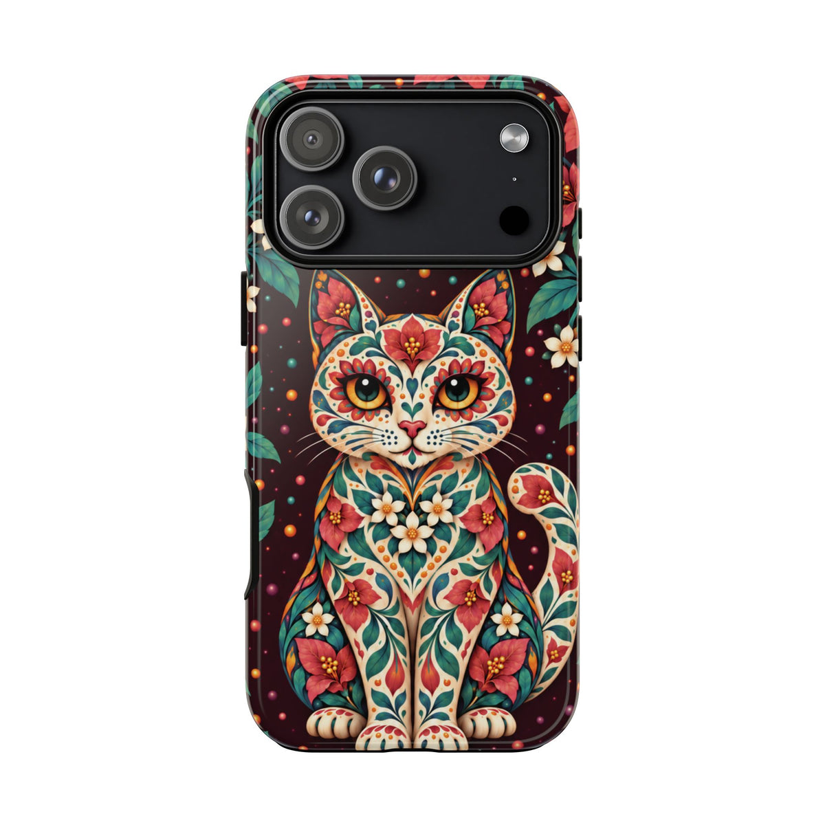 Vibrant Terracotta and Teal Calavera Cat Phone Case - Multicolor Phone Case - iPhone 18 Pro Max / Glossy