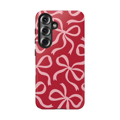 Bold Raspberry Red and Blush Pink Bow Pattern Phone Case