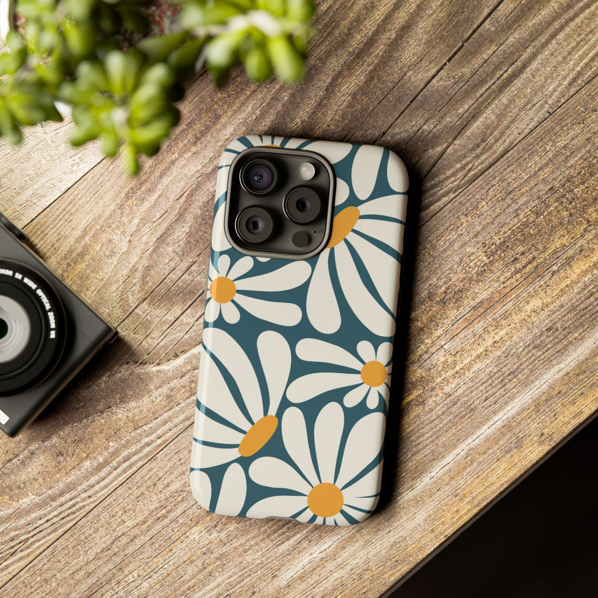 Retro Blue Daisy Pattern Phone Case - Blue Phone Case