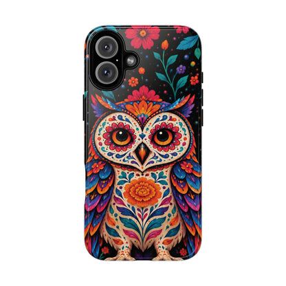 Vibrant Orange and Turquoise Calavera Owl Phone Case - Multicolor Phone Case - iPhone 16 Plus / Glossy