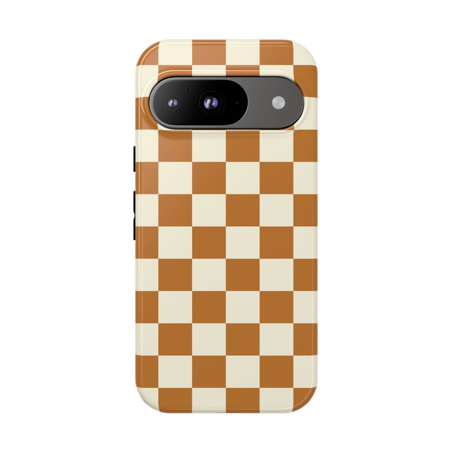 Google Pixel 9 / Glossy Phone Case - ’Orange & White Checkered Pattern’ Phone Case