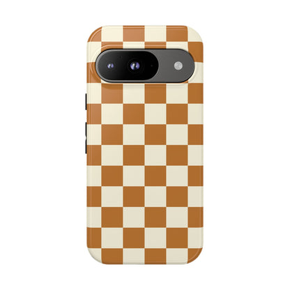 Google Pixel 9 / Glossy Phone Case - ’Orange & White Checkered Pattern’ Phone Case
