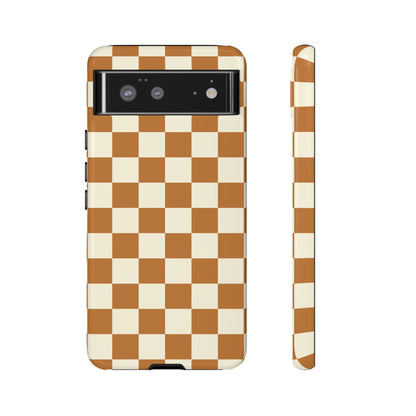 Google Pixel 6 / Glossy Phone Case - ’Orange & White Checkered Pattern’ Phone Case