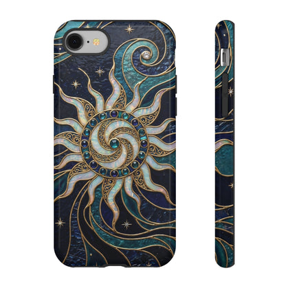 Elegant Teal & Gold Cosmic Sunburst Phone Case