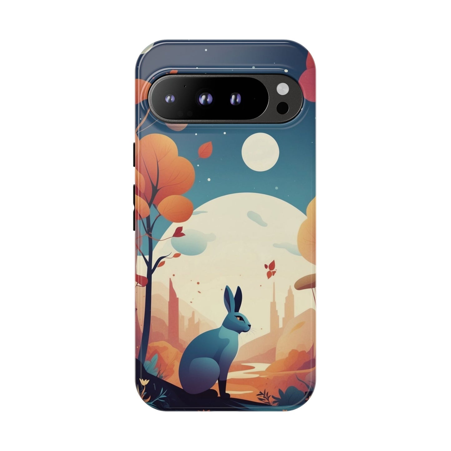Google Pixel 9 Pro XL / Glossy Phone Case - Stylised Blue Hare Design Phone Case