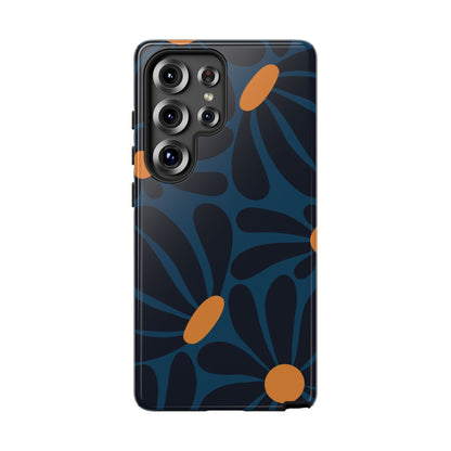 Dark Blue & Orange Daisy Pattern Phone Case - Blue Phone Case - Samsung Galaxy S25 Ultra / Glossy