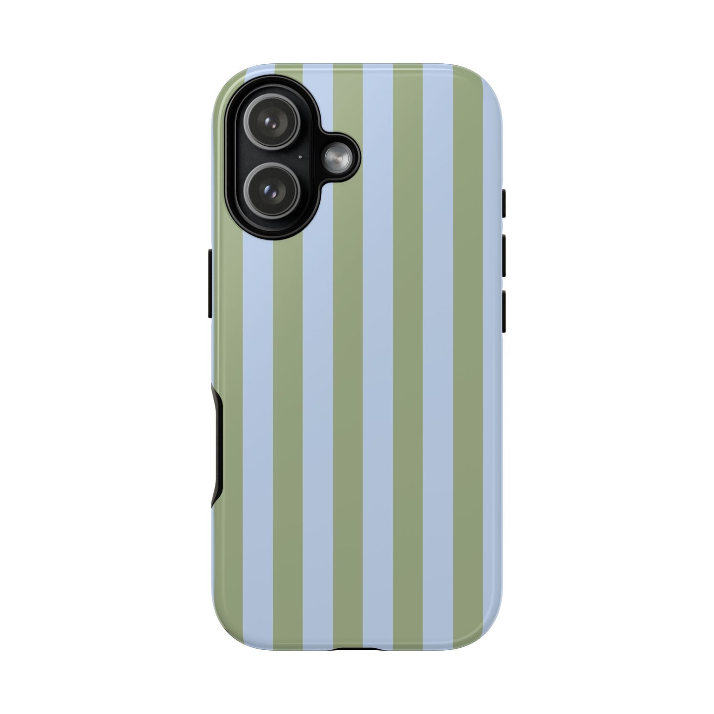 iPhone 17 / Glossy Phone Case - Trendy Ice Blue & Green Stripe Pattern Phone Case