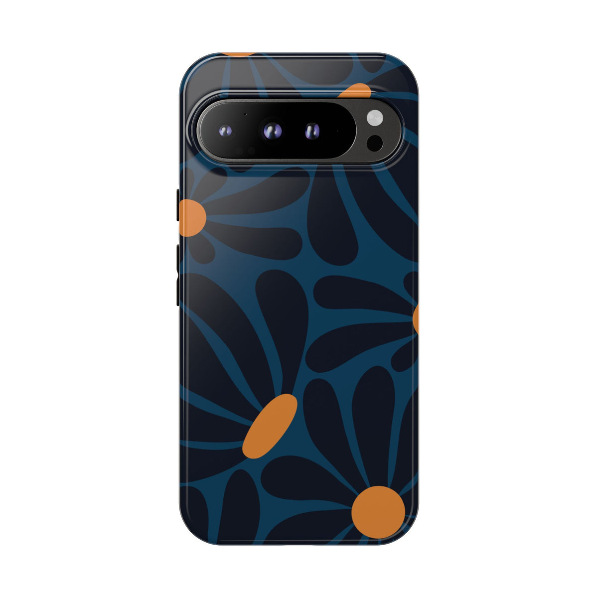 Dark Blue & Orange Daisy Pattern Phone Case - Blue Phone Case - Google Pixel 9 Pro XL / Glossy