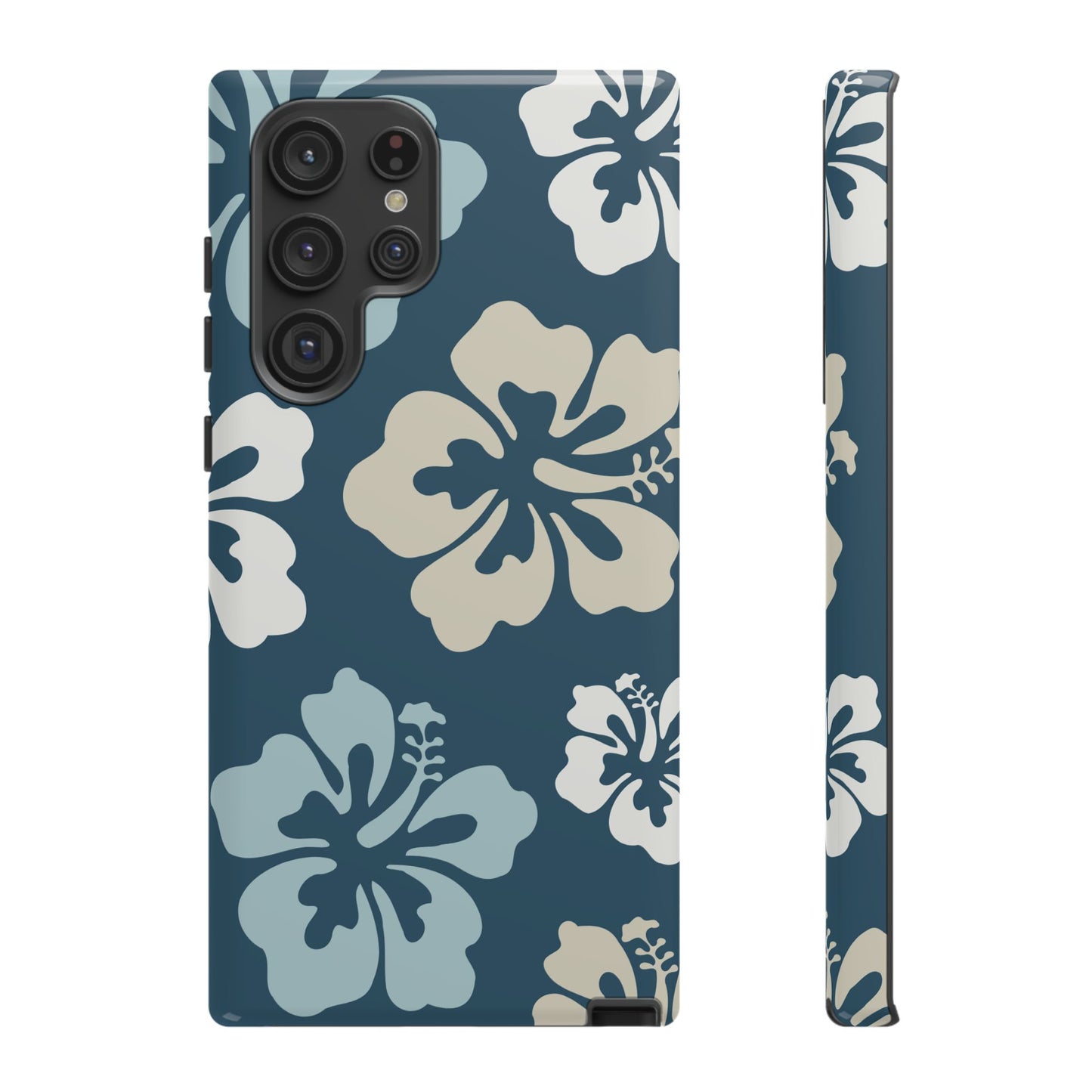 Samsung Galaxy S22 Ultra / Glossy Phone Case - ’Blue Hibiscus Retro Pattern #1’ Phone Case