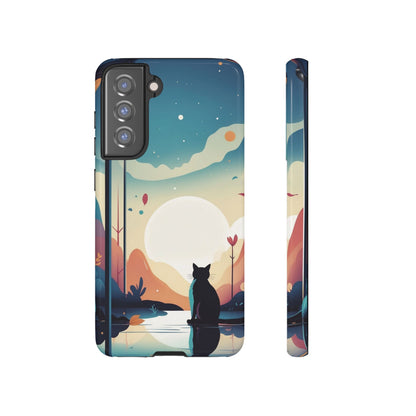 Stylised Cat & Moon Design Phone Case - Multicolor Phone Case - Samsung Galaxy S21 FE / Glossy