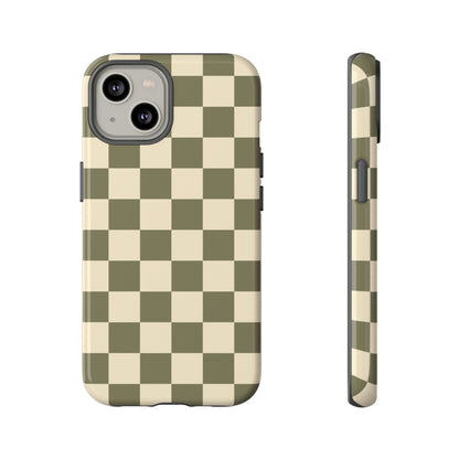 iPhone 14 / Glossy Phone Case - ’Green Checkered Pattern’ Phone Case
