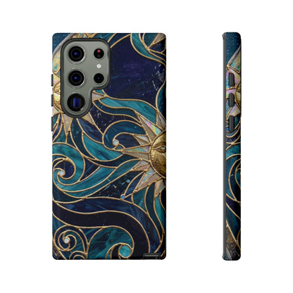 Elegant Teal & Gold Celestial Suns Phone Case