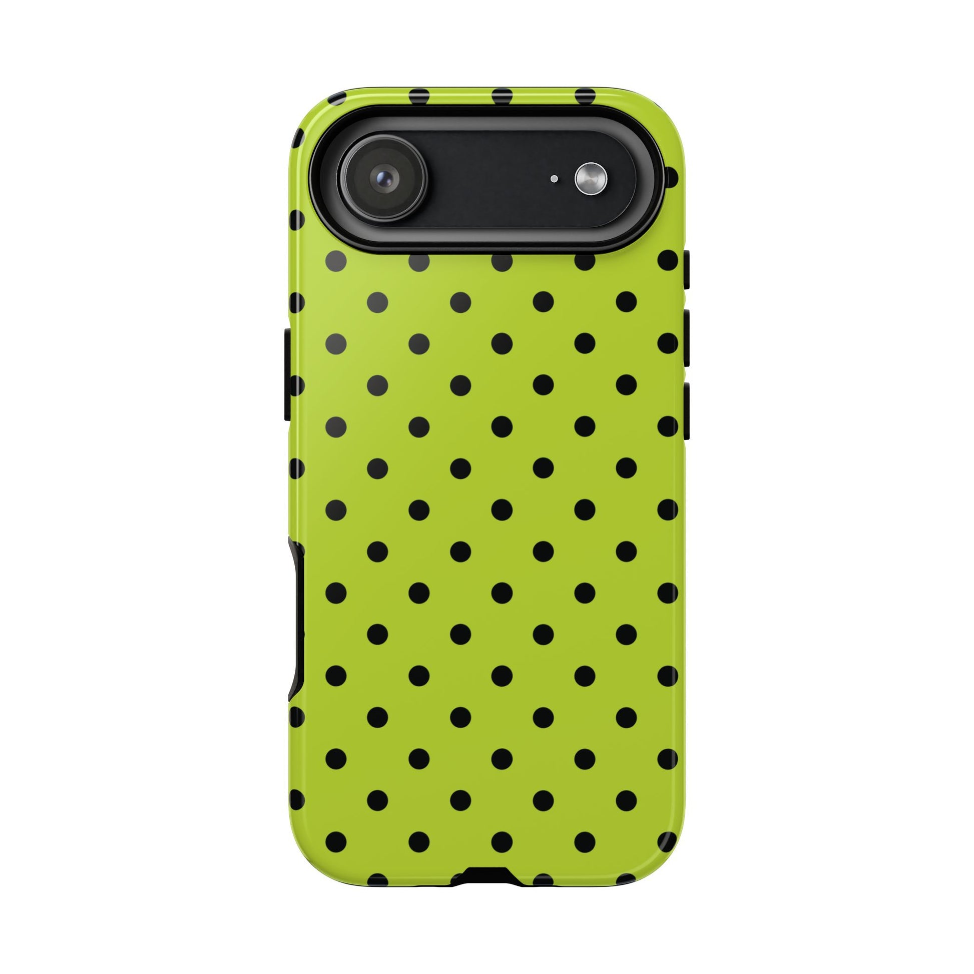 iPhone 17 Air / Glossy Phone Case - Trendy Neon Lime Green & Black Dot Pattern Phone Case