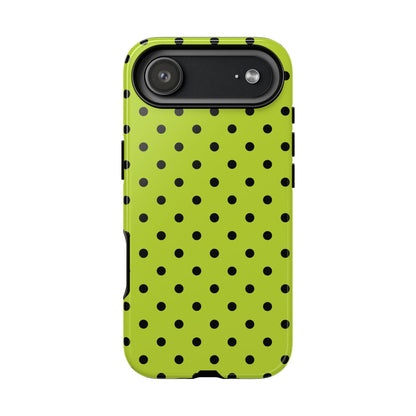 iPhone 17 Air / Glossy Phone Case - Trendy Neon Lime Green & Black Dot Pattern Phone Case