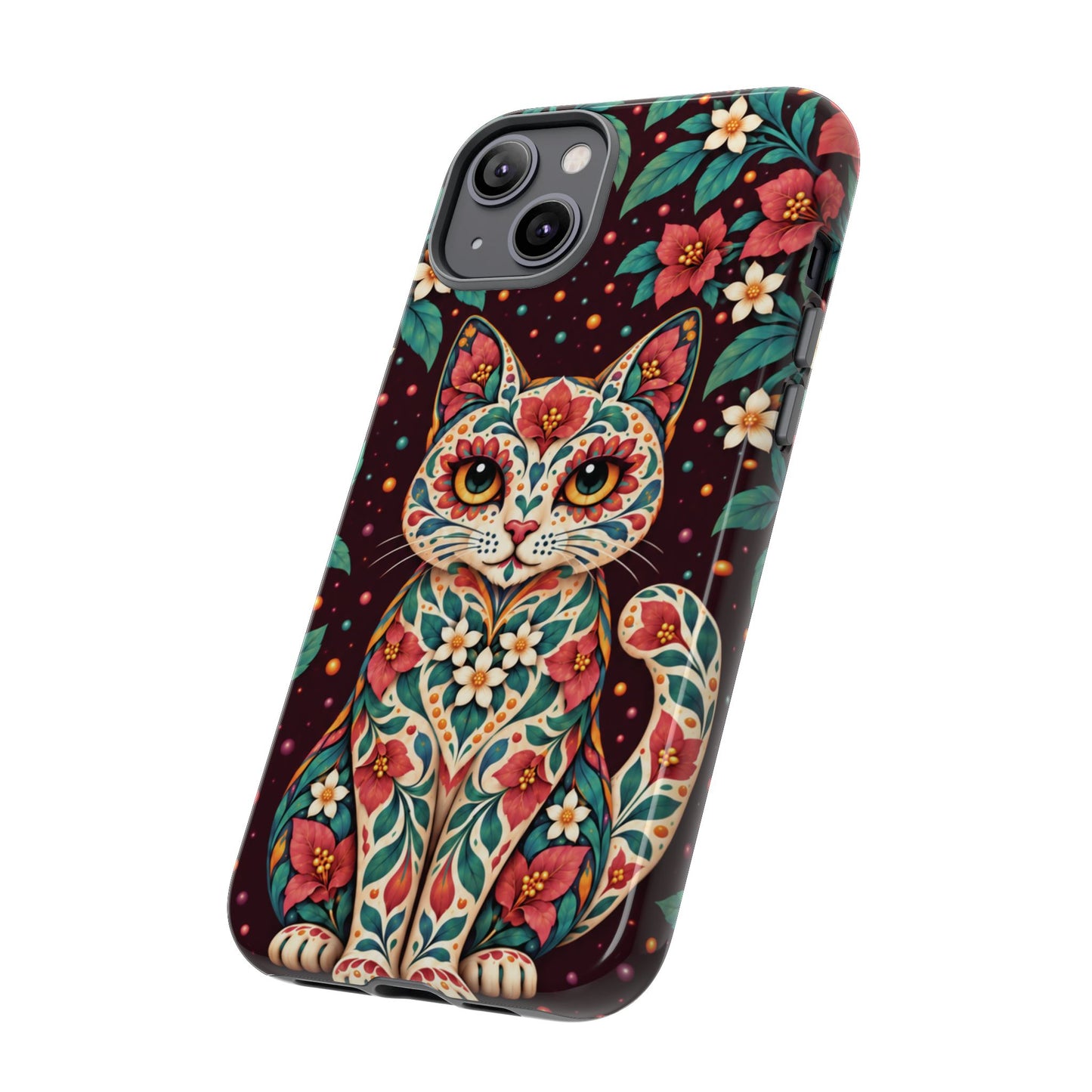 Vibrant Terracotta and Teal Calavera Cat Phone Case - Multicolor Phone Case