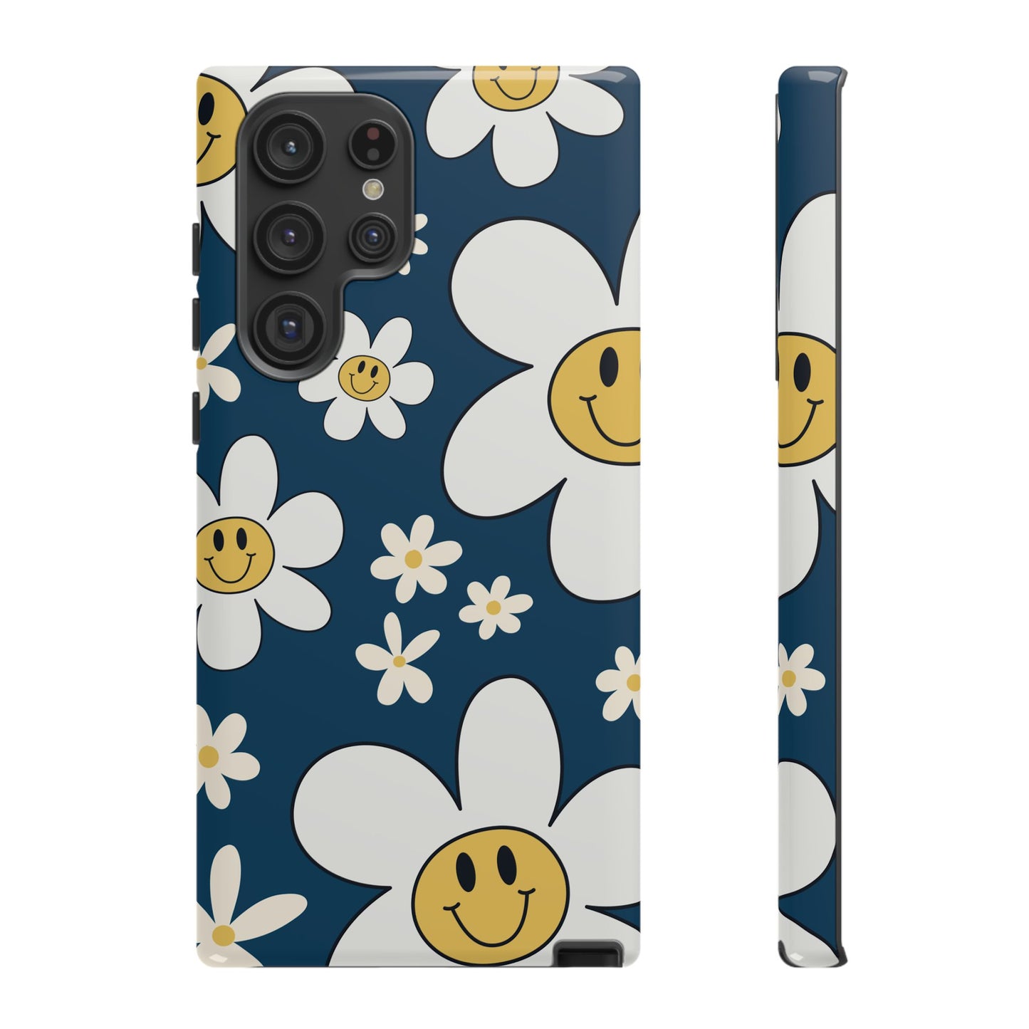 Fun Retro Daisy Pattern with Blue Background Phone Case - Blue Phone Case - Samsung Galaxy S22 Ultra / Glossy
