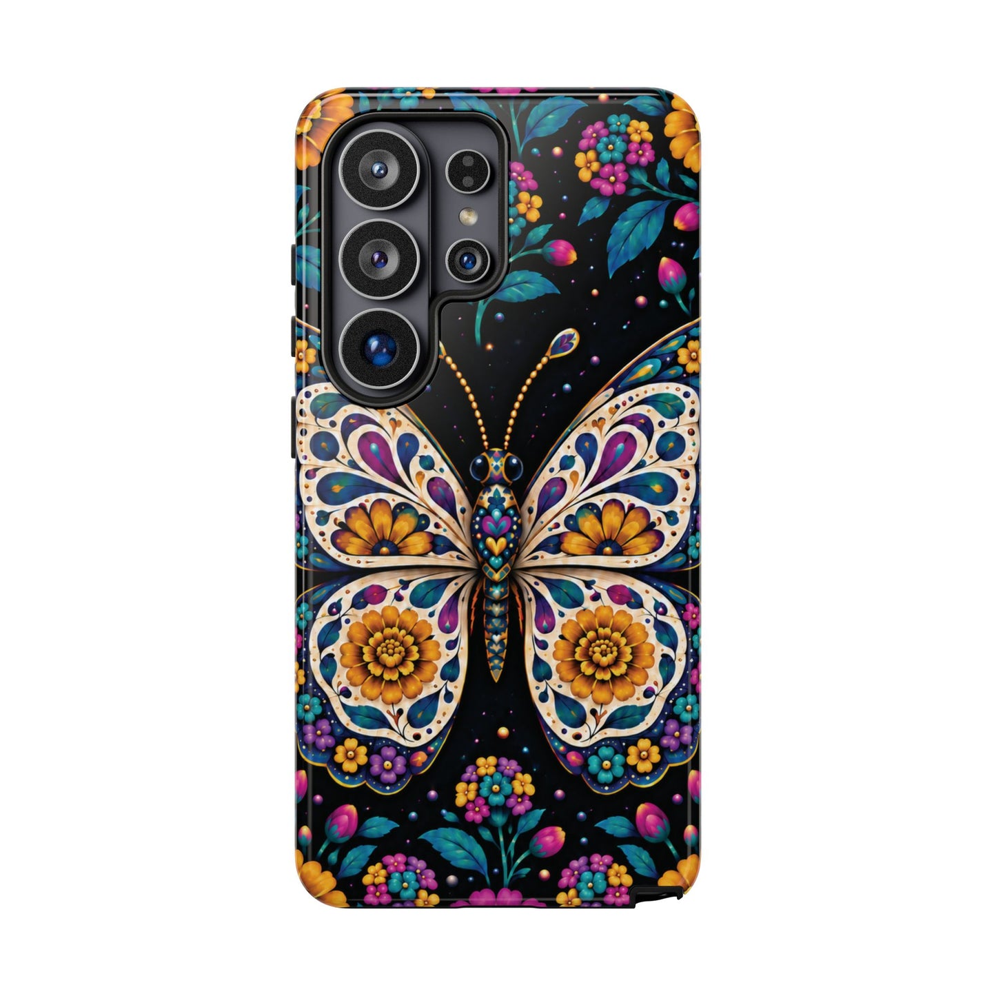 Vibrant Purple and Teal Calavera Butterfly Phone Case - Multicolor Phone Case - Samsung Galaxy S26 Ultra / Glossy