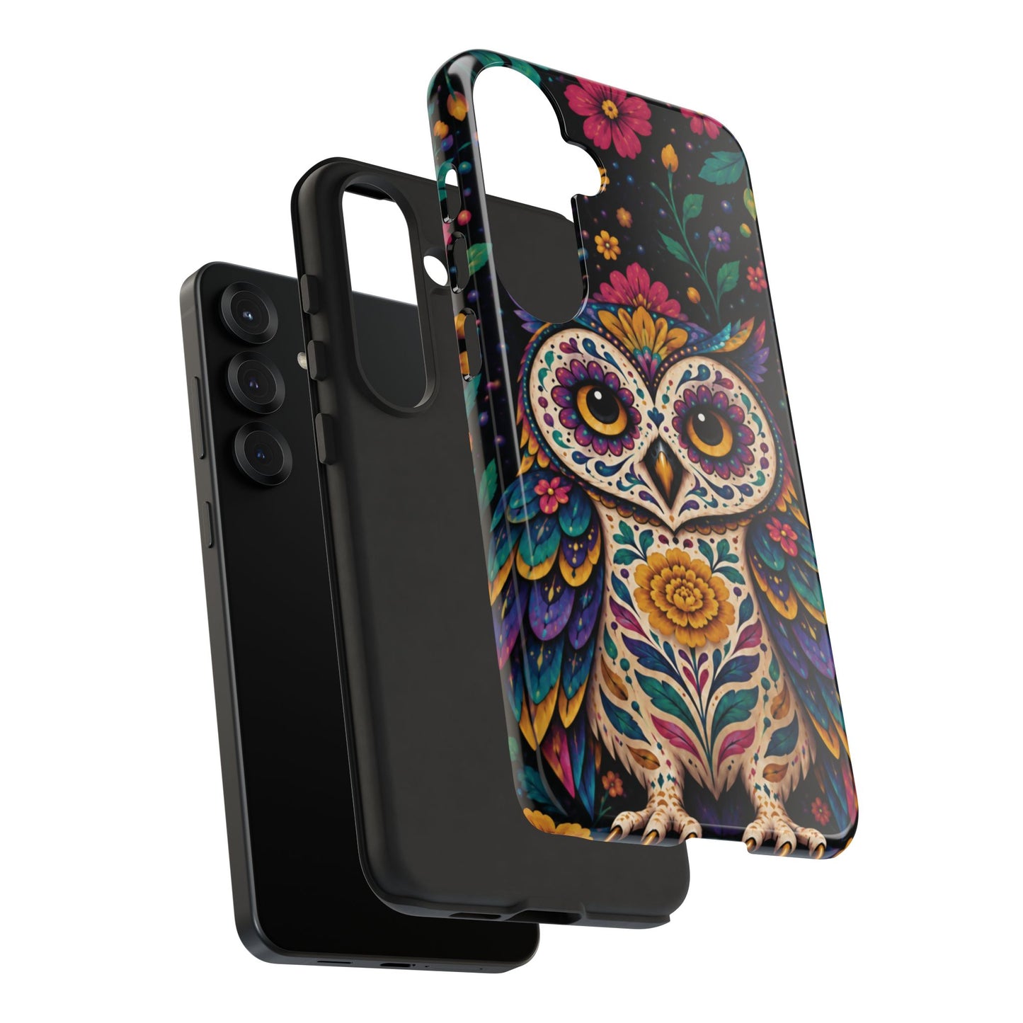 Vibrant Purple and Teal Calavera Owl Phone Case - Multicolor Phone Case