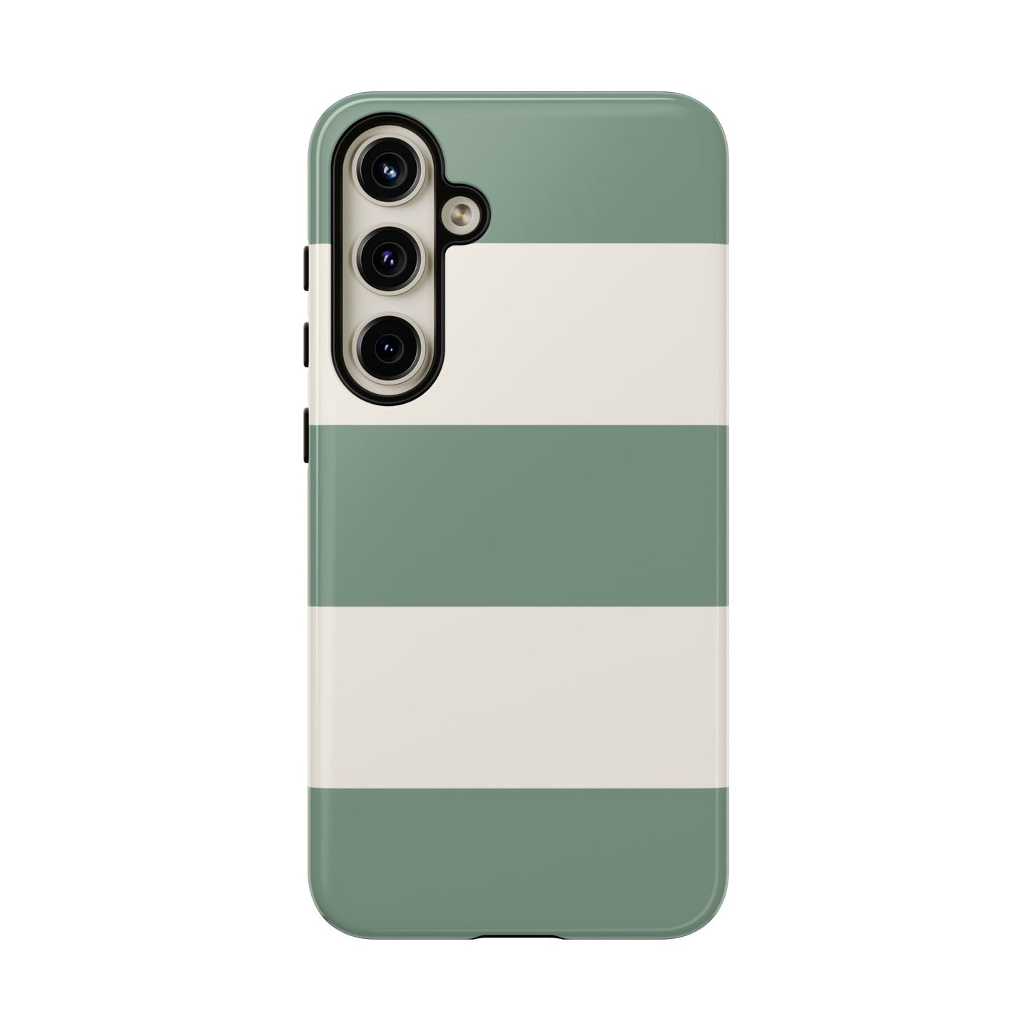 Samsung Galaxy S24 Plus / Glossy Phone Case - Green & White Horizontal Stripe Pattern Phone Case