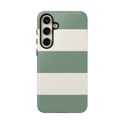 Samsung Galaxy S24 Plus / Glossy Phone Case - Green & White Horizontal Stripe Pattern Phone Case