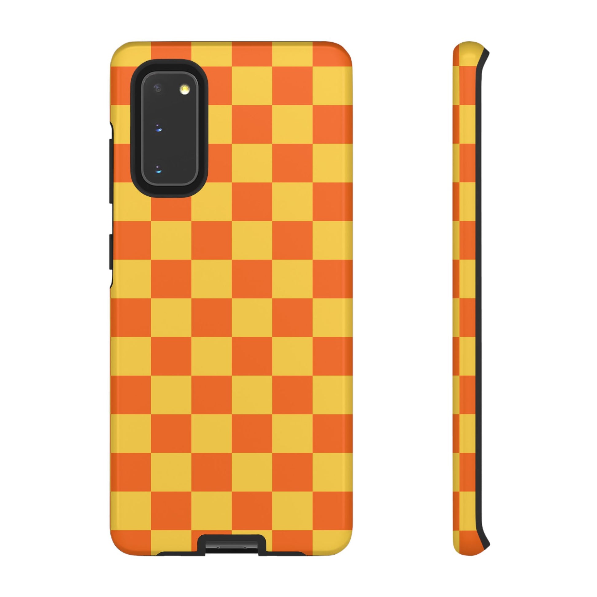 Samsung Galaxy S20 / Glossy Phone Case - Trendy Orange & Yellow Checked Pattern Phone Case