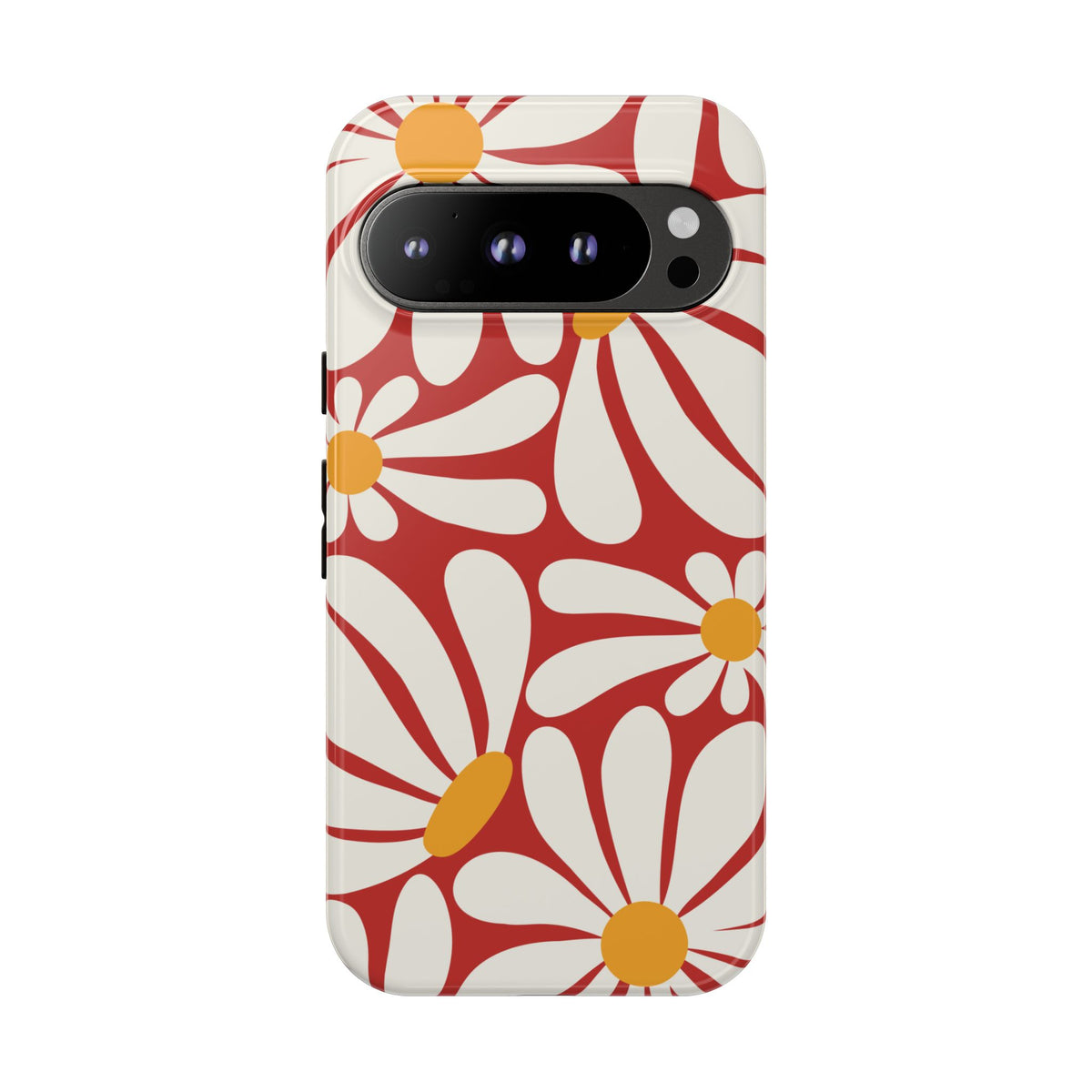 Retro Red Daisy Pattern Phone Case - Red Phone Case - Google Pixel 9 Pro / Glossy