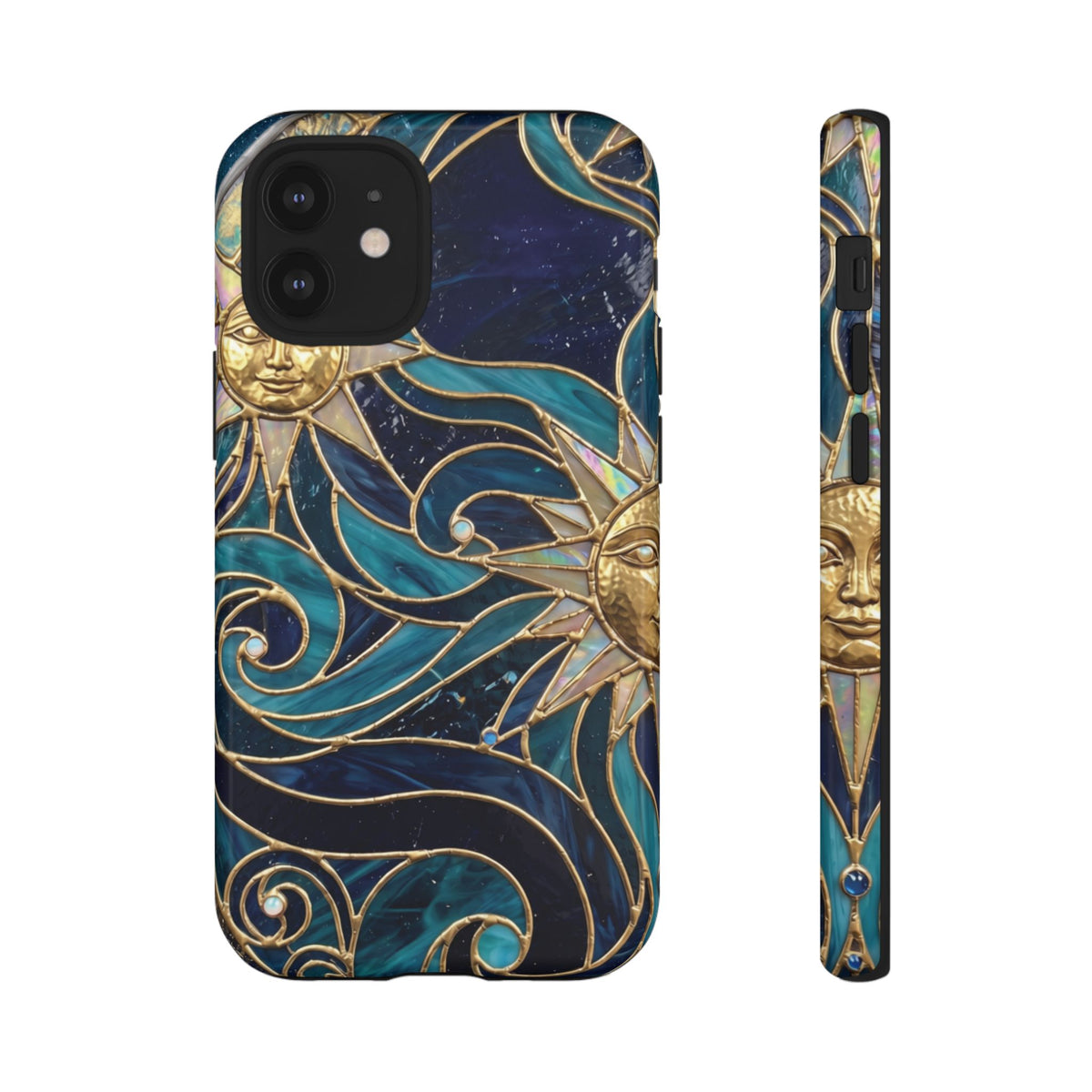 Elegant Teal & Gold Celestial Suns Phone Case