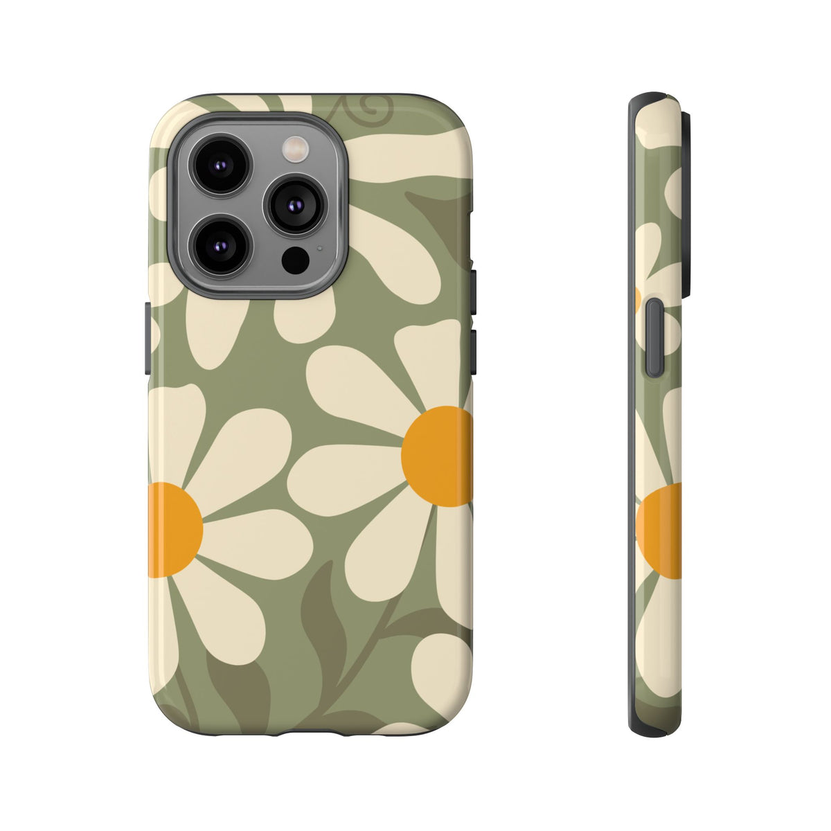 Retro Green Daisy Pattern #2 Phone Case - Green Phone Case - iPhone 14 Pro / Glossy