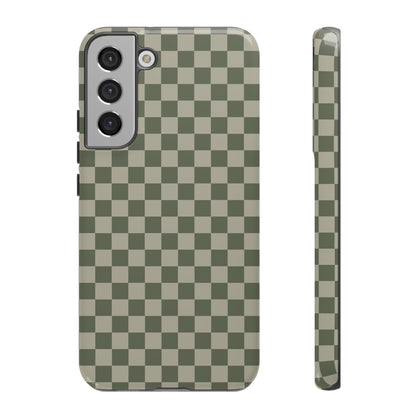 Samsung Galaxy S22 Plus / Glossy Phone Case - ’Bold Olive Green Checkered Pattern’ Phone Case