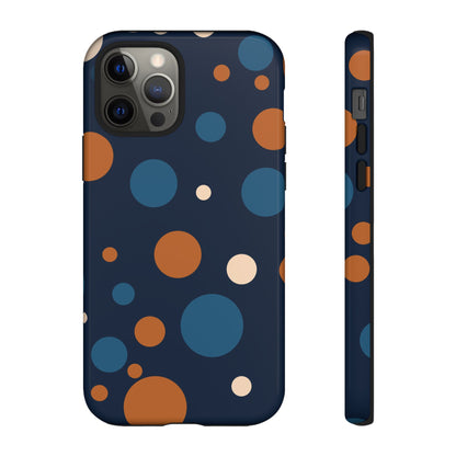 iPhone 12 Pro / Glossy Phone Case - ’Bold Navy Blue & Orange / White Dot Pattern’ Phone Case