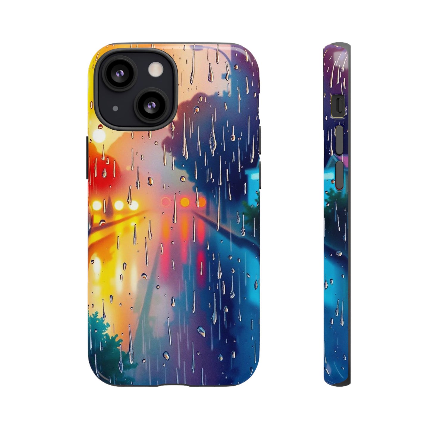 iPhone 13 Mini / Glossy Phone Case - Electric Rain Watercolour Design Phone Case