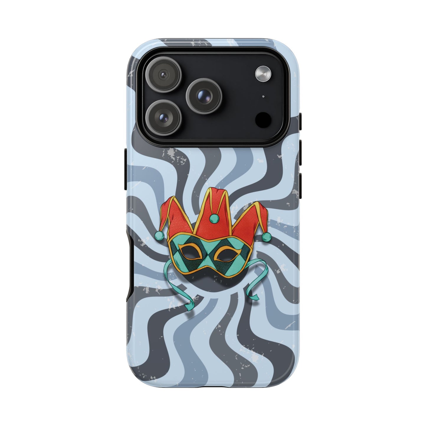 iPhone 17 Pro / Glossy Phone Case - Venetian Jester Mask – Blue Retro Soft Revival Phone Case