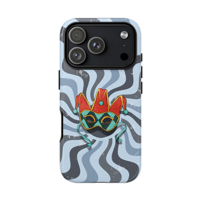 iPhone 17 Pro / Glossy Phone Case - Venetian Jester Mask – Blue Retro Soft Revival Phone Case