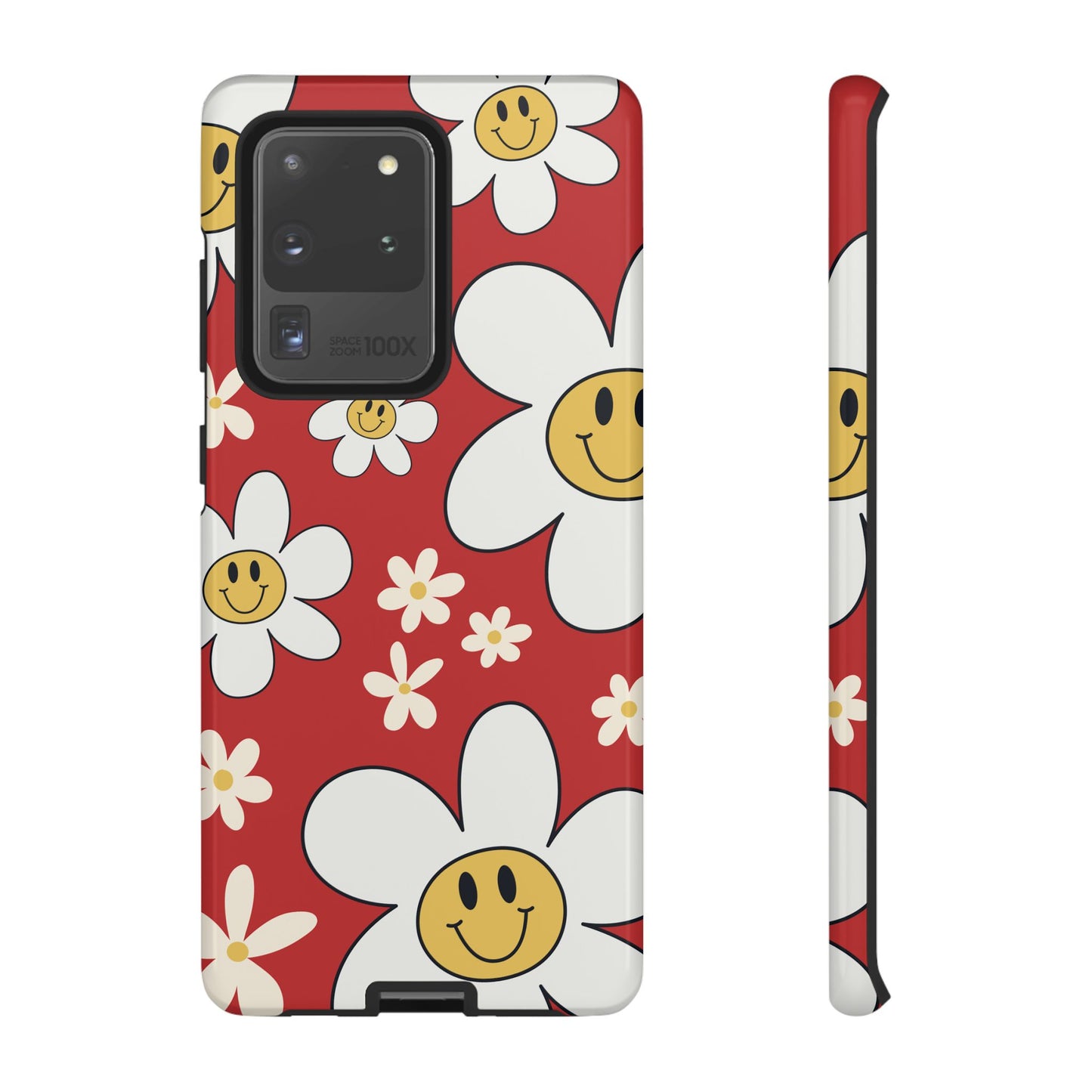 Samsung Galaxy S20 Ultra / Glossy Phone Case - Fun Retro Daisy Pattern with Red Background Phone Case